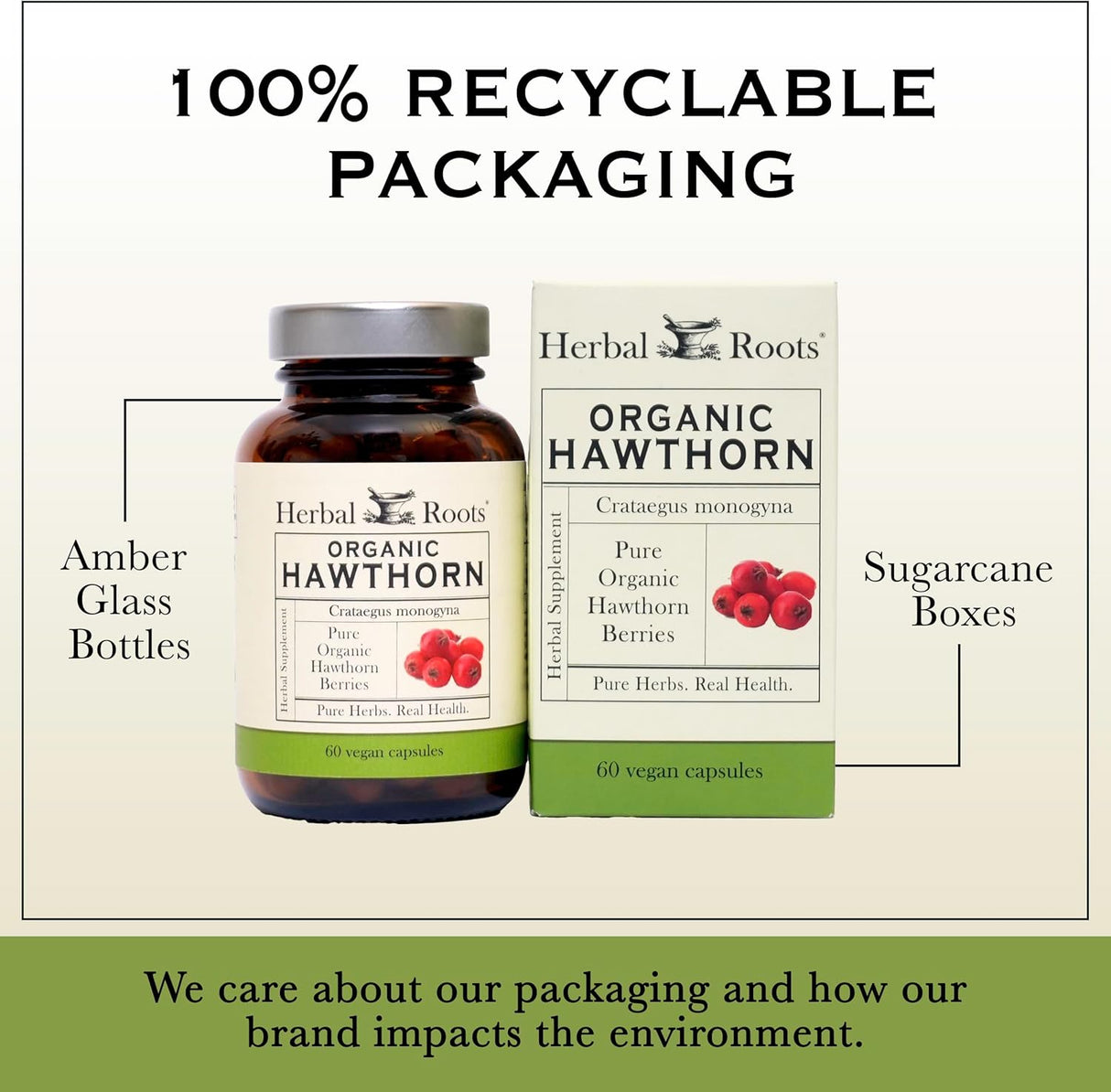 Herbal Roots Cápsulas orgánicas de bayas de espino – Salud del corazón – Extra fuerza 1,200 mg por porción, veganas, fabricadas en los Estados Unidos