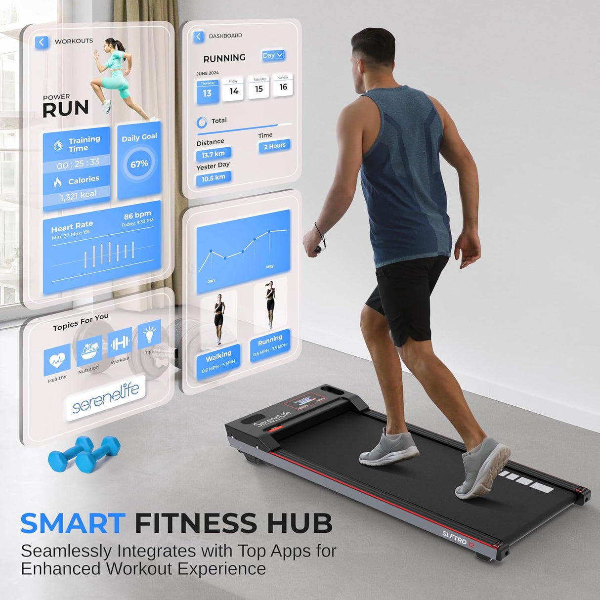 SereneLife Caminadora portátil eléctrica de baja velocidad