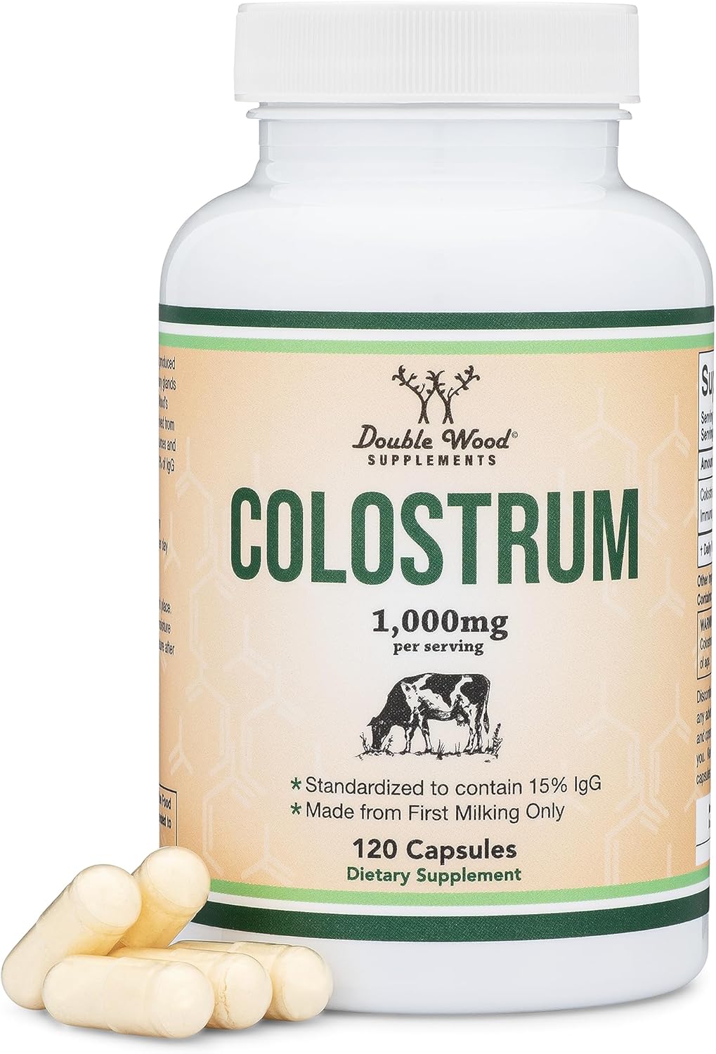 Suplemento de Calostro 120 Cápsulas Double Wood 1000mg IgG 15%