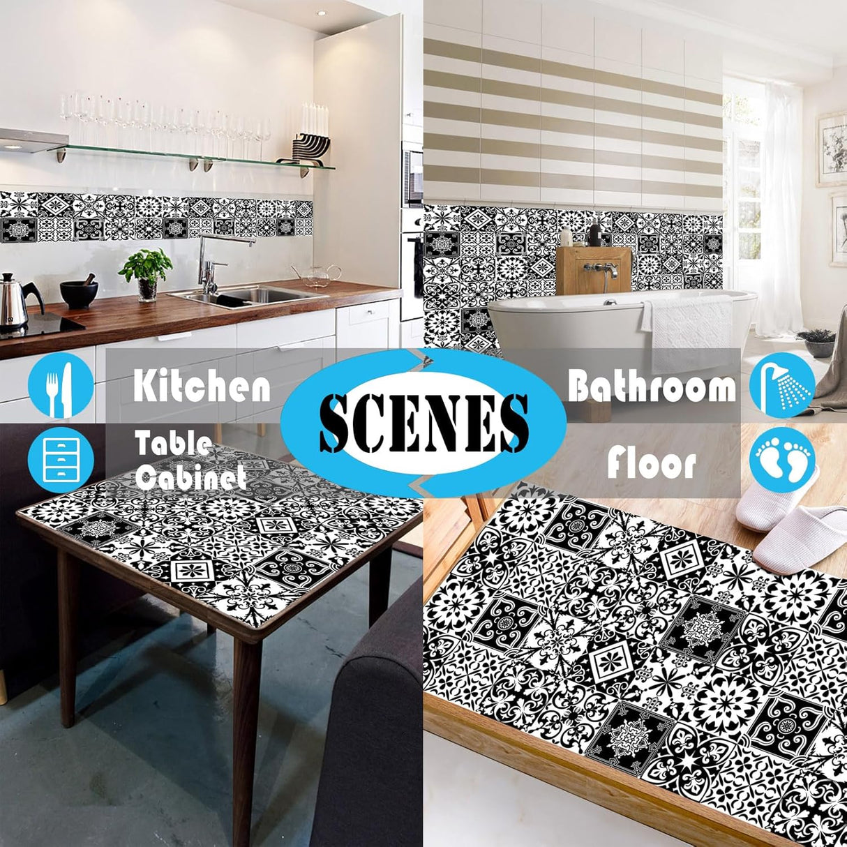 Pegatinas Retro para Azulejos, PVC, Estilo Marruecos, 6x6 Pulg