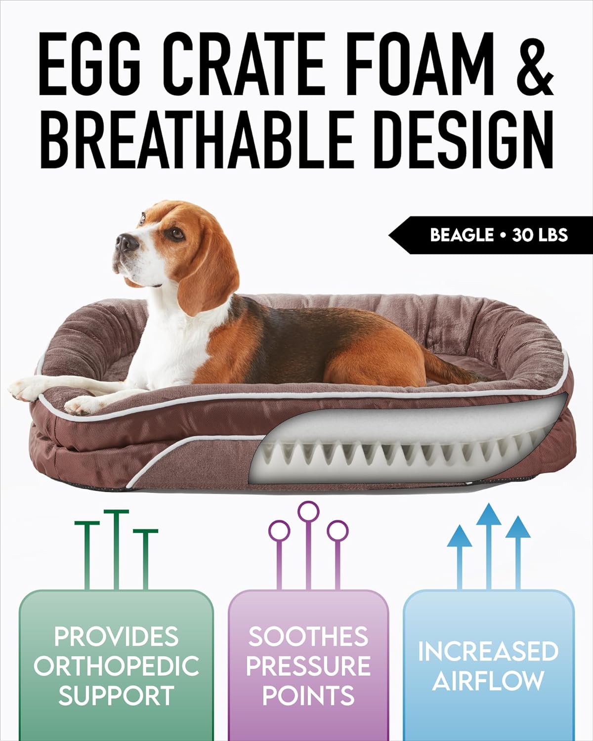 Cama ortopédica para perros grandes, soporte de espuma, modelo X