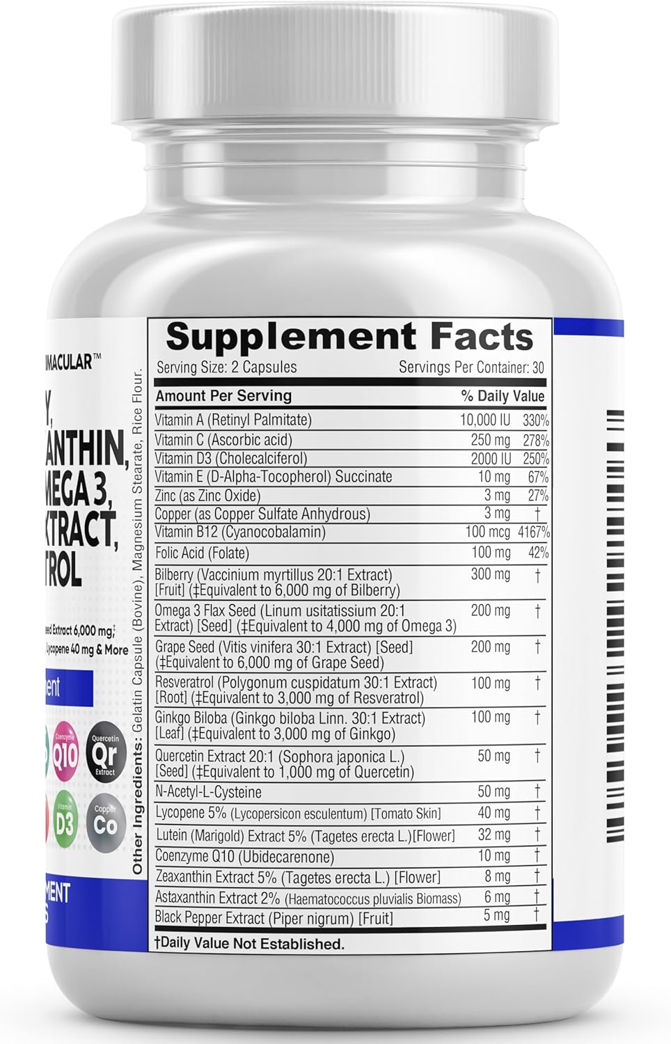 Suplementos Vitaminas para la salud ocular con arándano