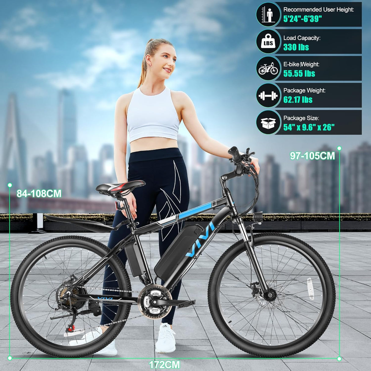 Bicicleta Eléctrica Vivi 26 780W, Batería 48V, 21 Velocidades