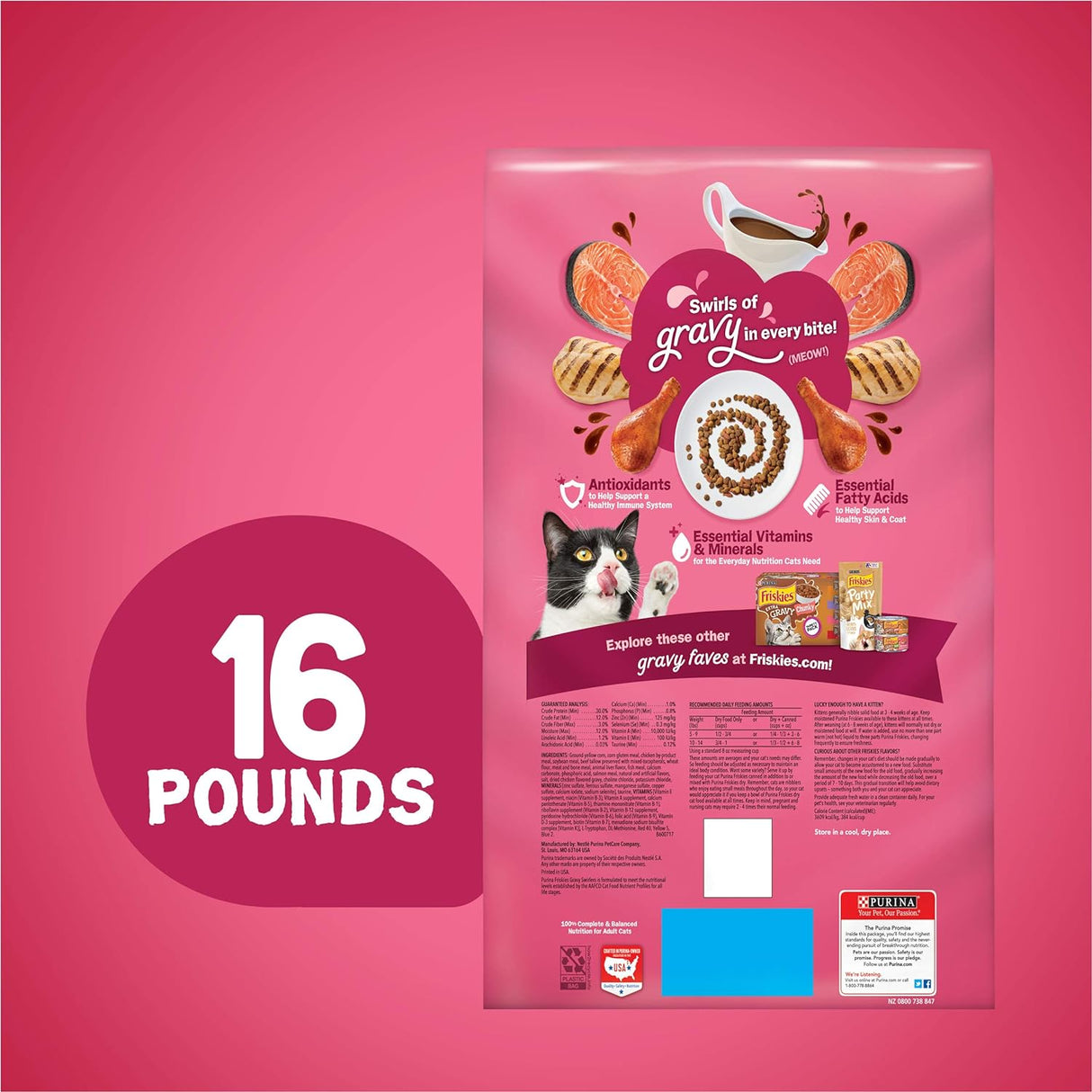 Purina Friskies Alimento seco para gatos, remolinos de salsa, bolsa de 16 libras