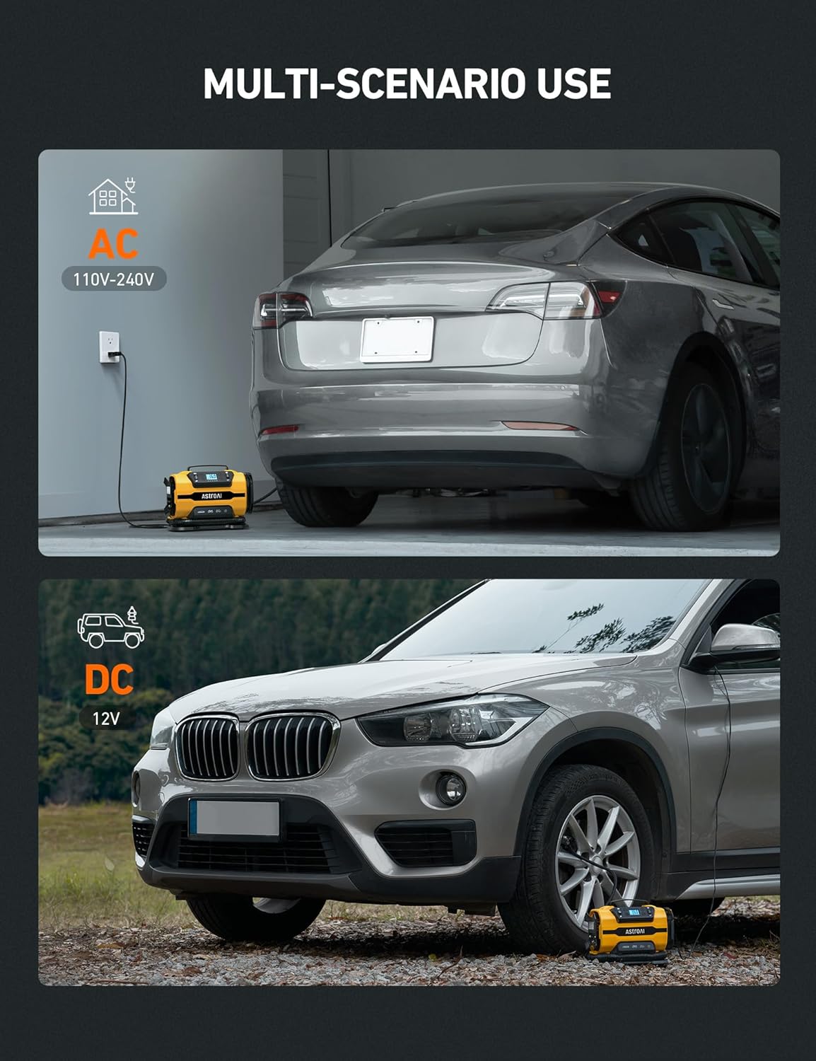 Inflador de neumáticos portatil150 PSI con motores y luz led