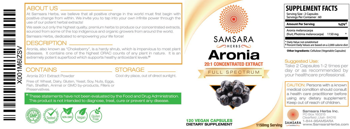 Aronia Concentración 20:1 120 cápsulas 575mg por cápsulas