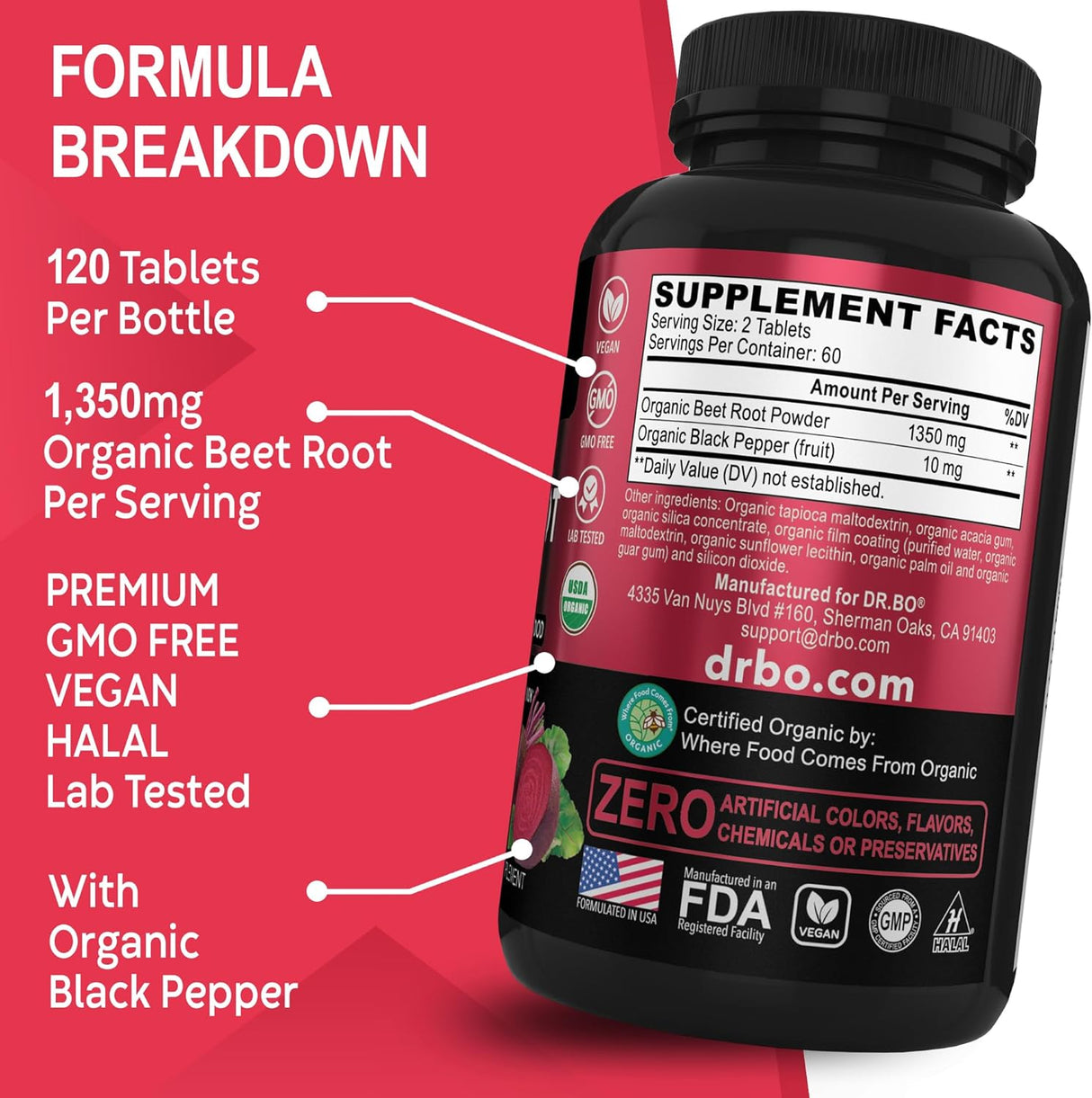 Pastillas de extracto de polvo de remolacha DR. BO