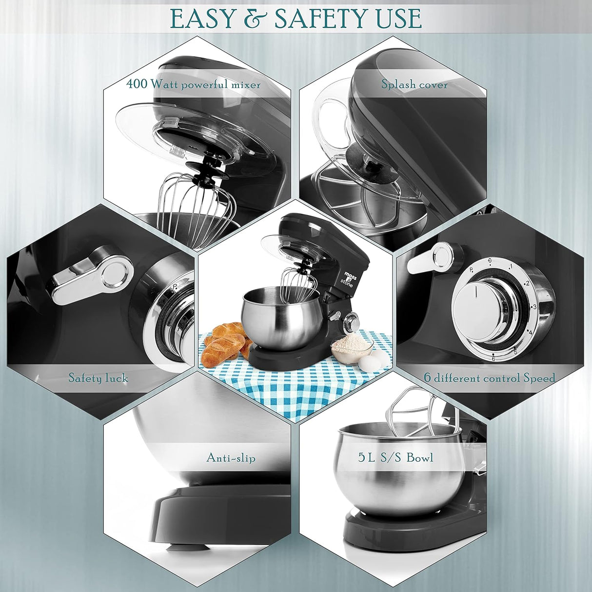 Batidora de Pie Moss & Stone, 6 Velocidades, 5.5 Qt, Clásica