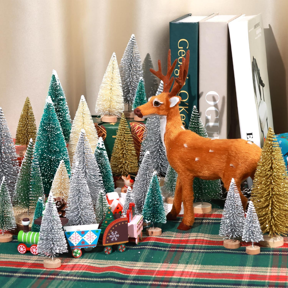 Árboles de Navidad Artificiales con Base de Madera para Decoración