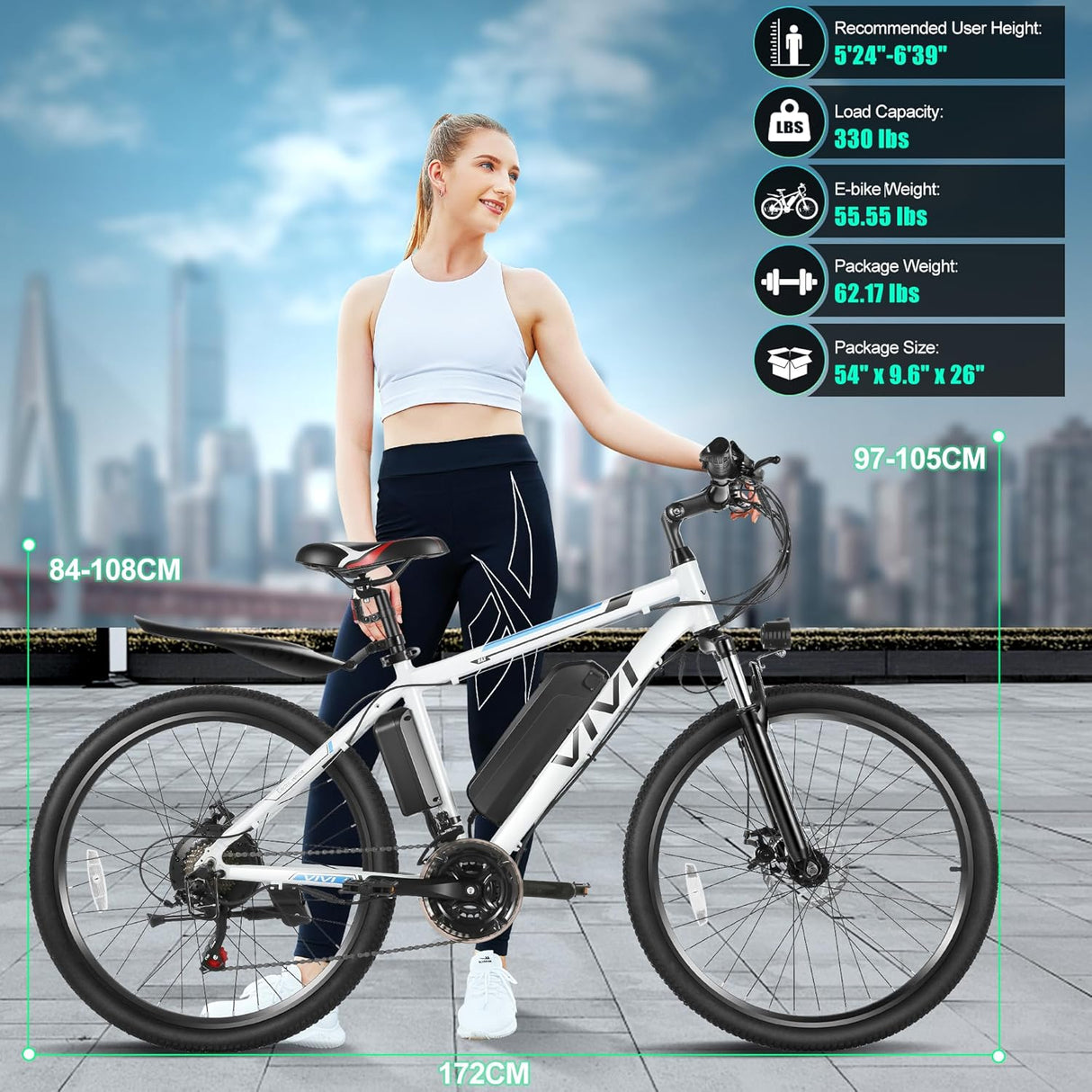 Bicicleta Eléctrica Vivi 26 780W, Batería Removible, 21 Velocidades