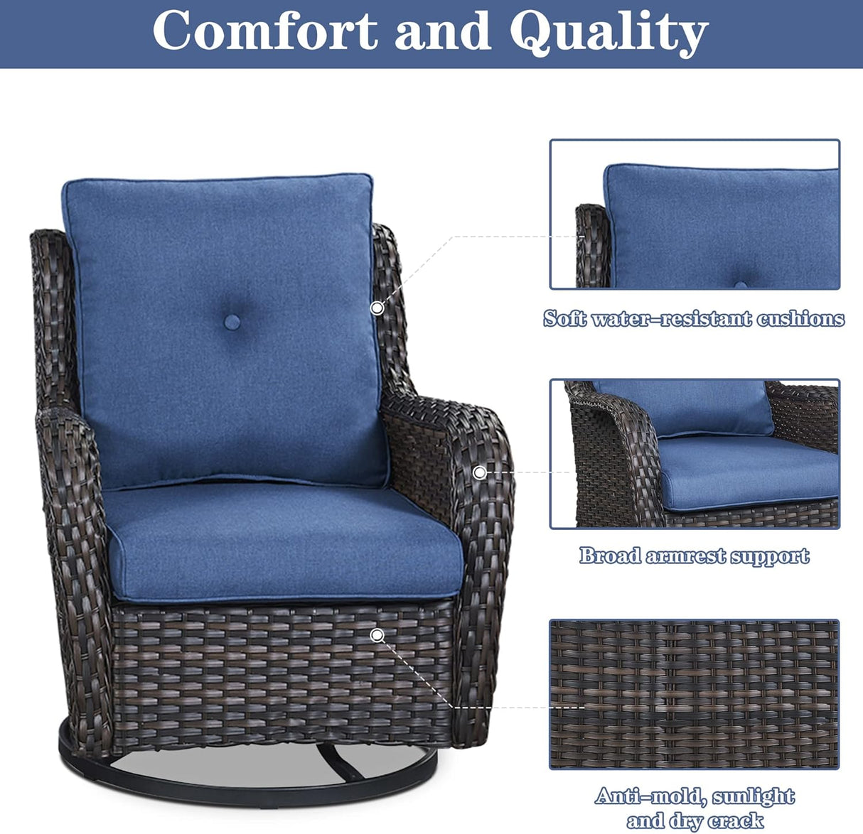 Belord Juego de muebles de patio de 4 piezas, silla giratoria de mimbre para patio con otomanas, juego de muebles de exterior para porche exterior, terraza, balcón, jardín