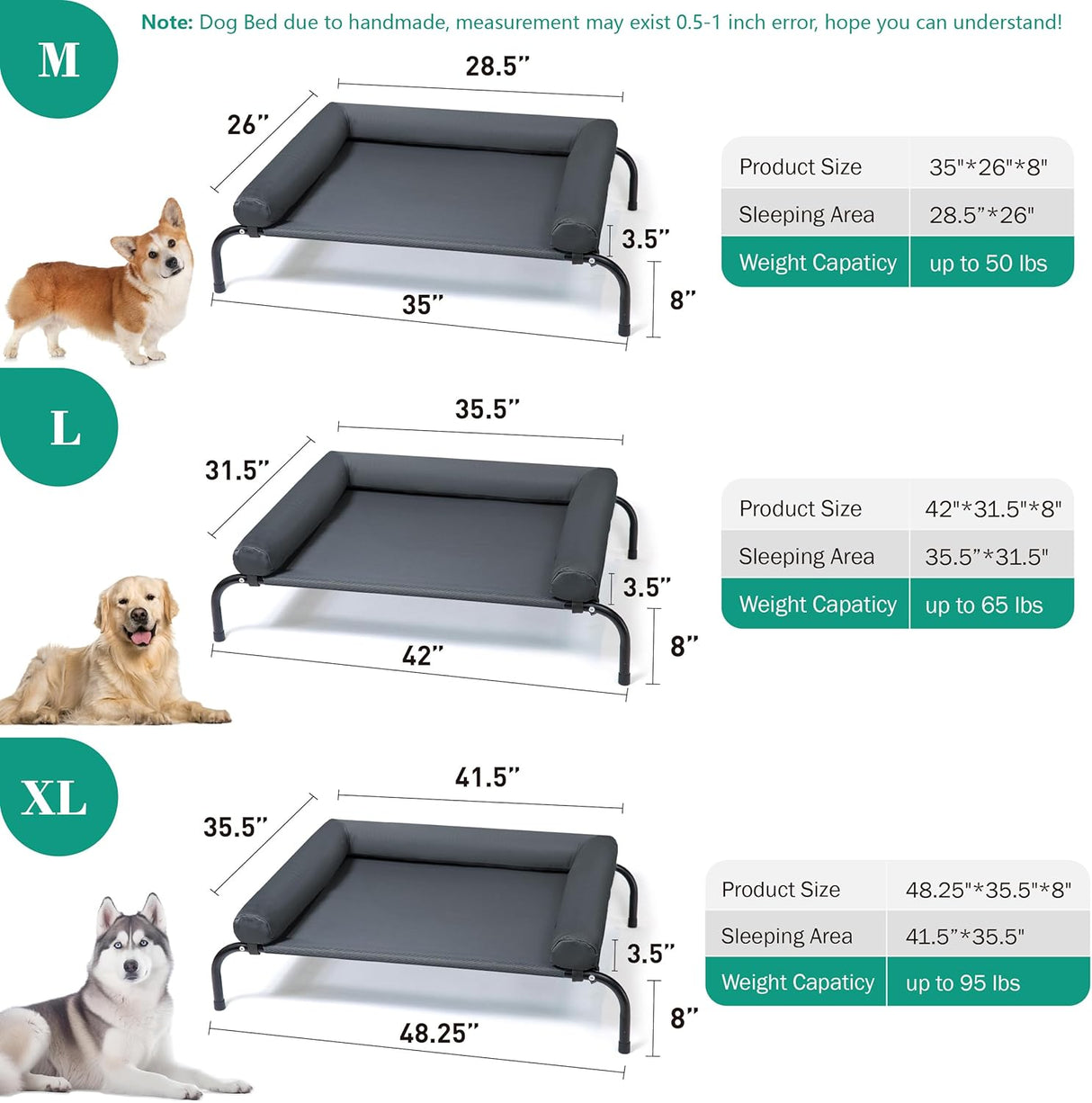 Cama Elevada para Perros, Portátil, Resistente, Mediana