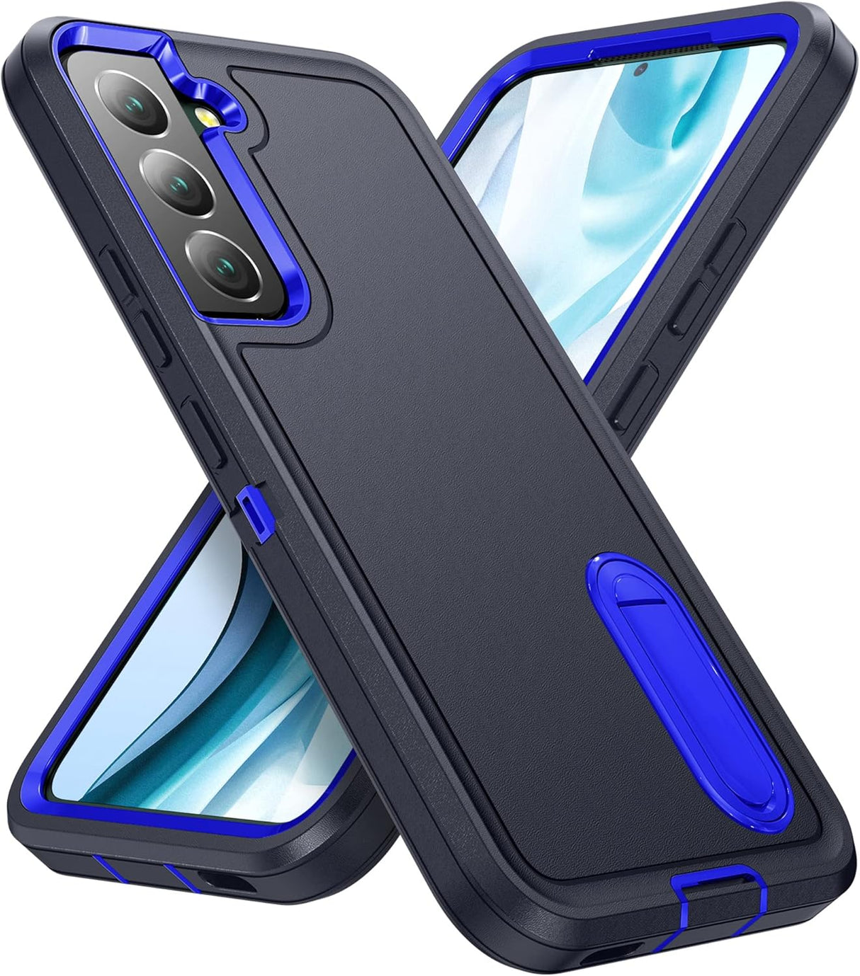 BaHaHoues Funda para Samsung Galaxy S22, Samsung S22 con soporte integrado, a prueba de golpes, polvo y caídas, de grado militar, funda protectora para Galaxy S22 5G de 6.1 pulgadas (azul oscuro/zafiro)