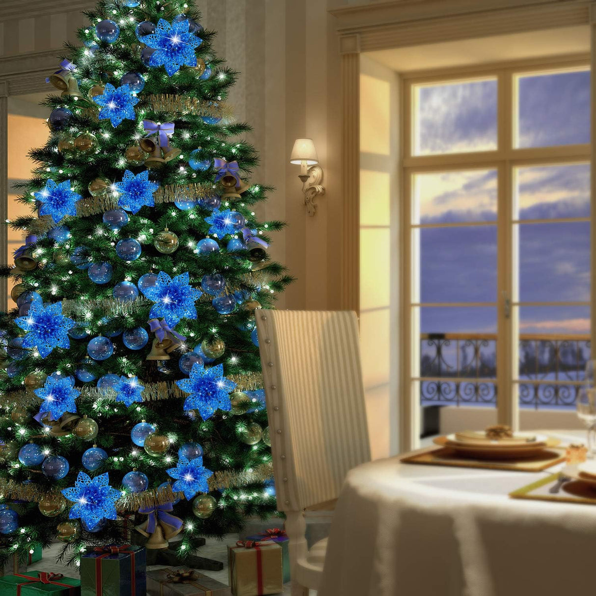 Adornos Artificiales Poinsettia WILLBOND, 36 Piezas Brillantes