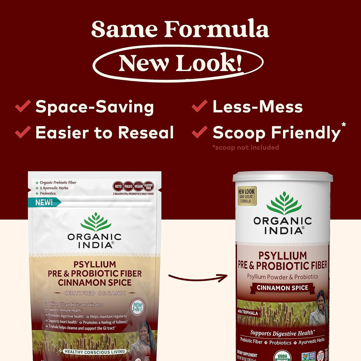 Suplemento ORGANIC INDIA Psyllium Husk Pre y fibra probiótic