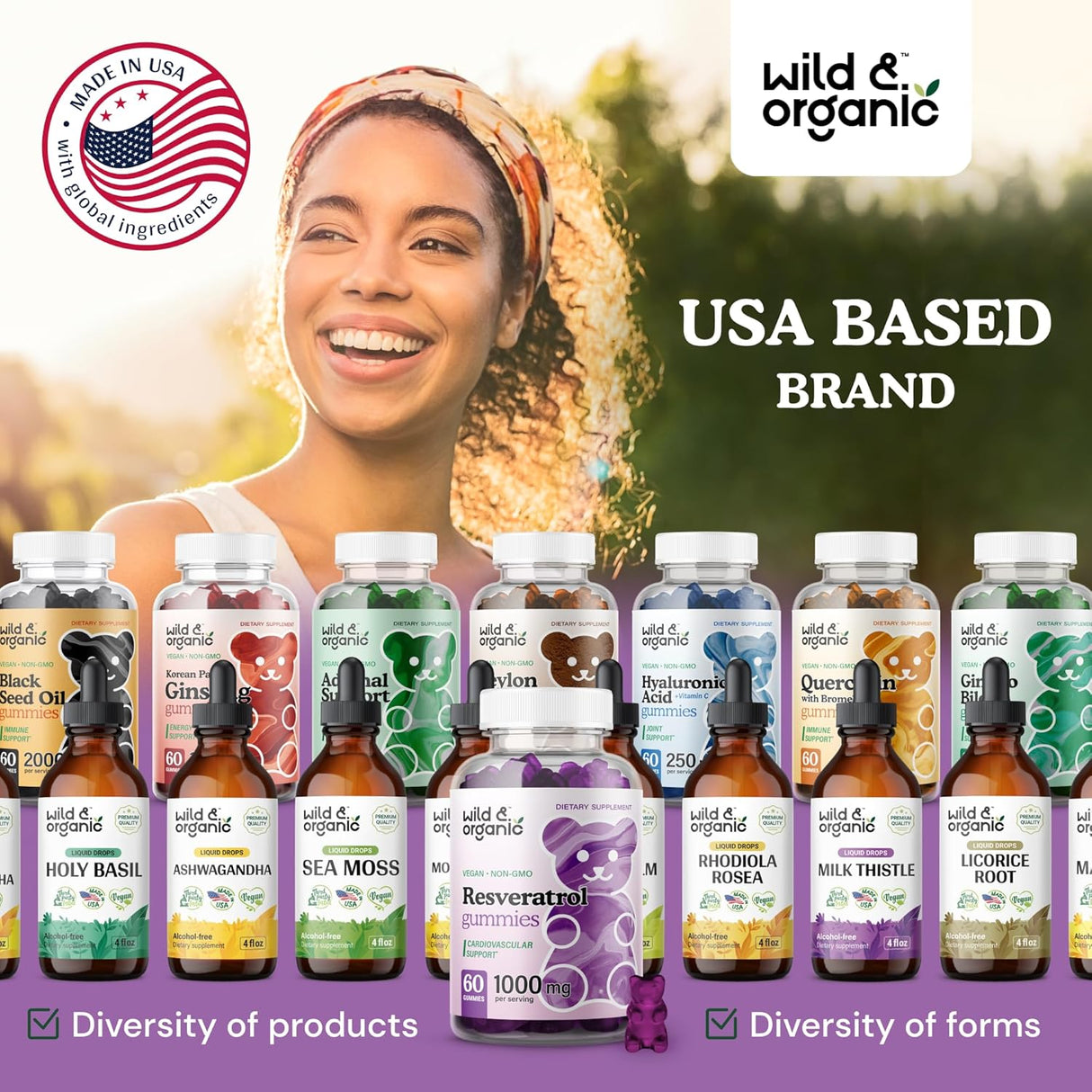 Suplemento Wild & Organic Gomitas de resveratrol 1000 mg 60