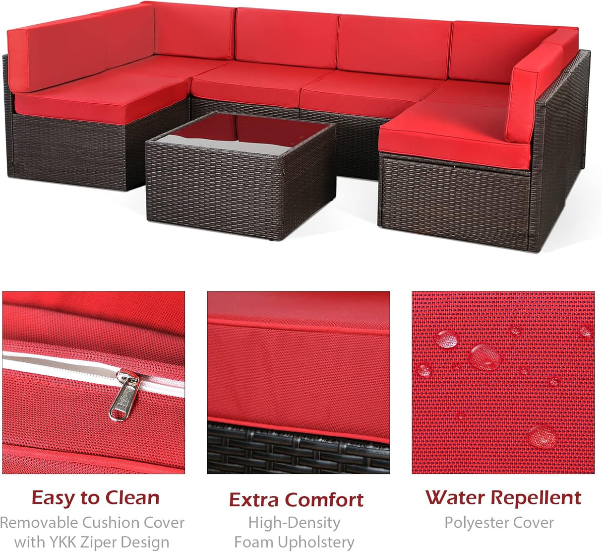 U-MAX Juego de sillas seccionales para exteriores con cojines y mesa auxiliar, sofá de mimbre de ratán PE para patio, 7 piezas