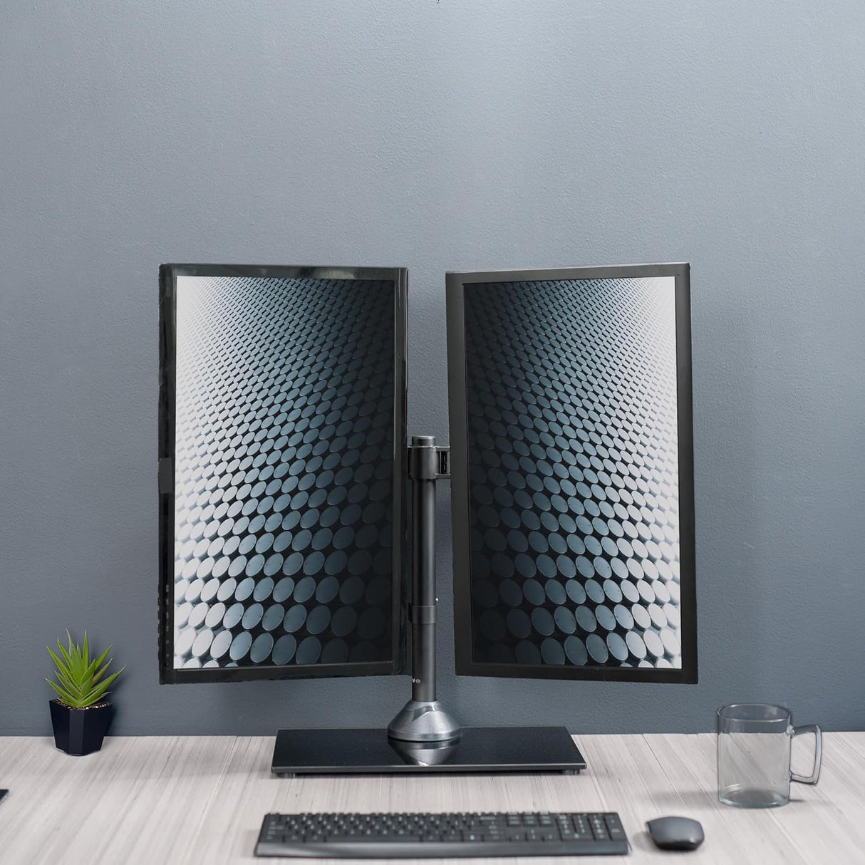 Soporte Doble para Monitores VIVO, Base de Vidrio, STAND-V002FG