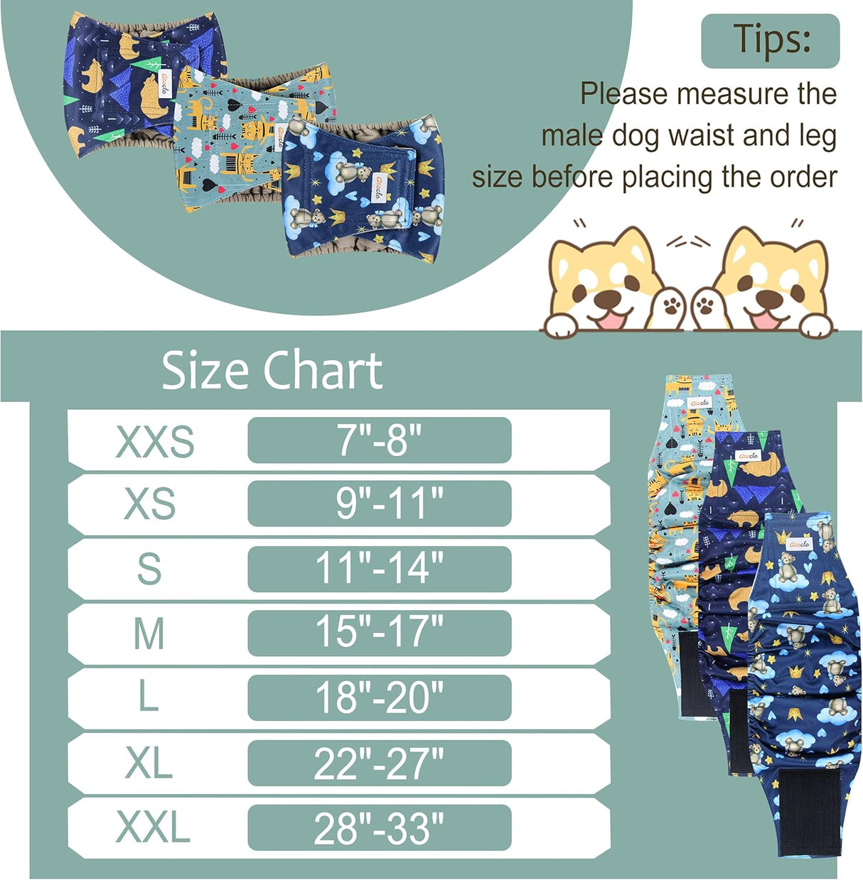 Pañales prémium para perros machos, pañales de alta absorción (oso, S)