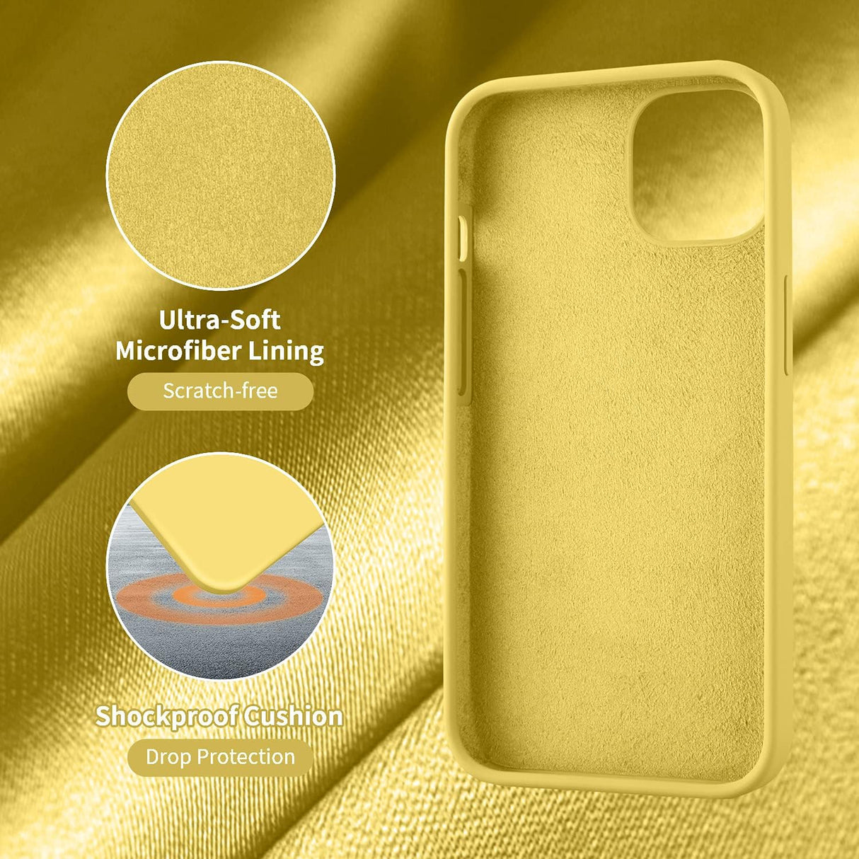 Cordking - Funda para iPhone 13, ultradelgada, de silicona, funda protectora a prueba de golpes con forro de microfibra antiarañazos, 6.1 pulgadas, amarillo