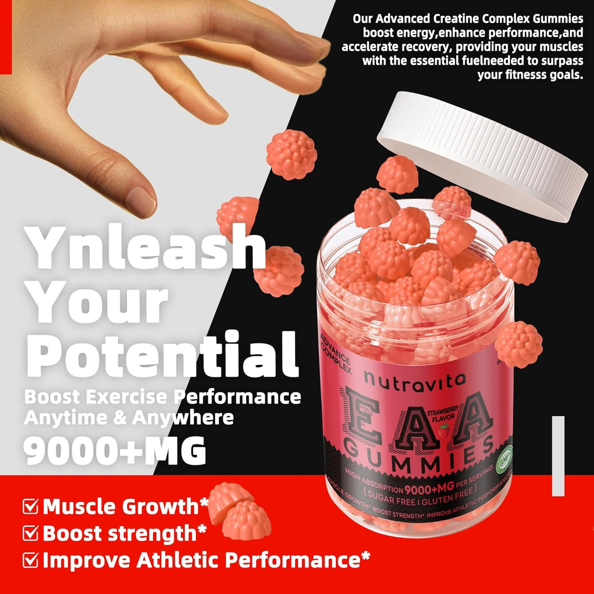 Gomas EAA 120 Gummies, 9000 mg Aminoácidos Esenciales, No GMO