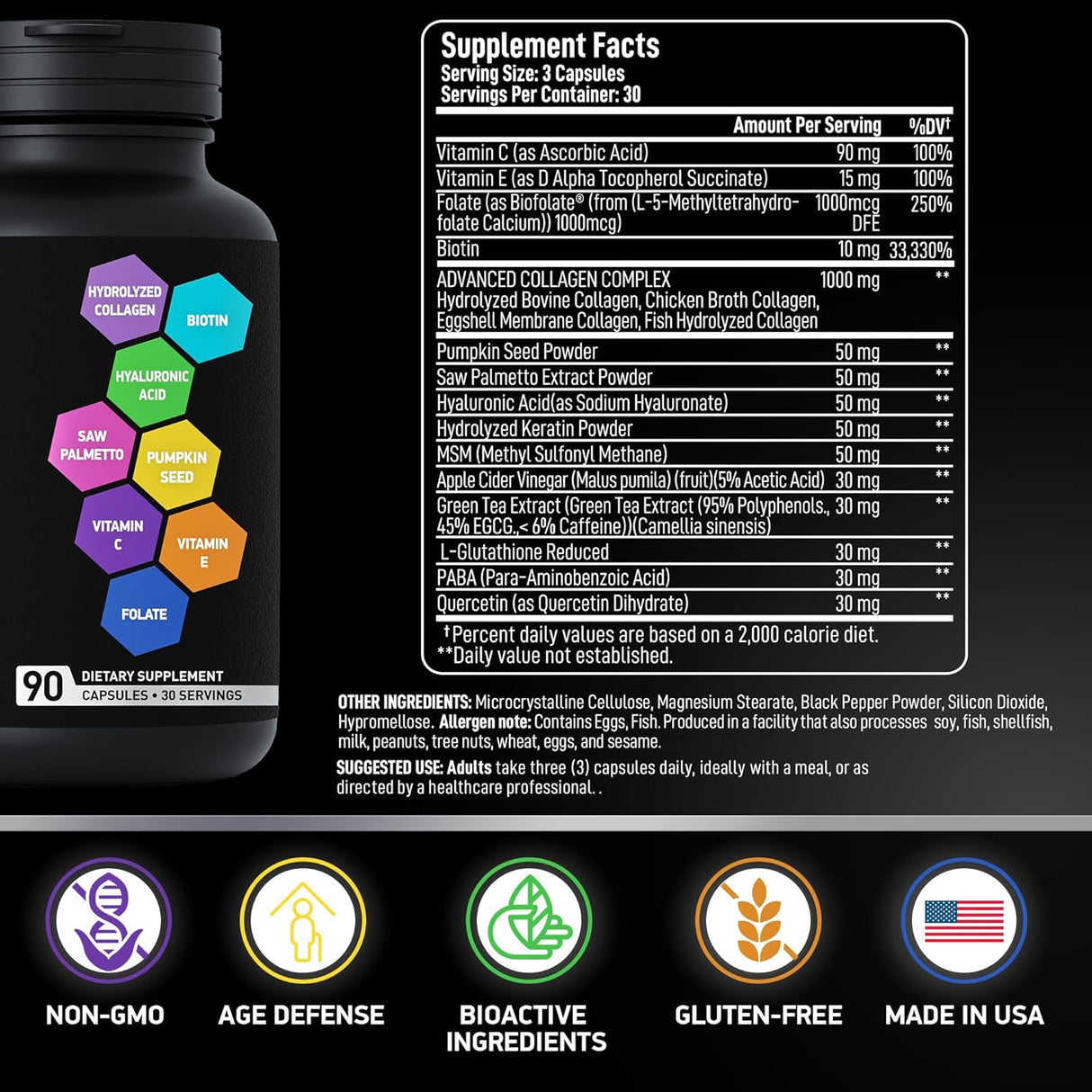 Suplemento de queratina de colágeno de biotina DHT bloqueador