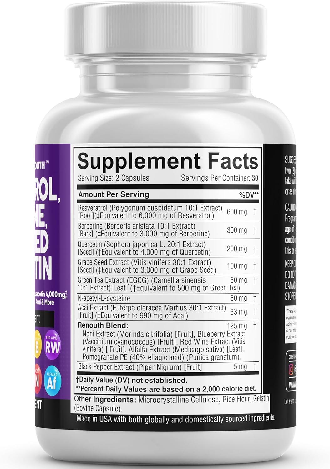 Suplemento Resveratrol 6000 mg Berberina 3000 mg
