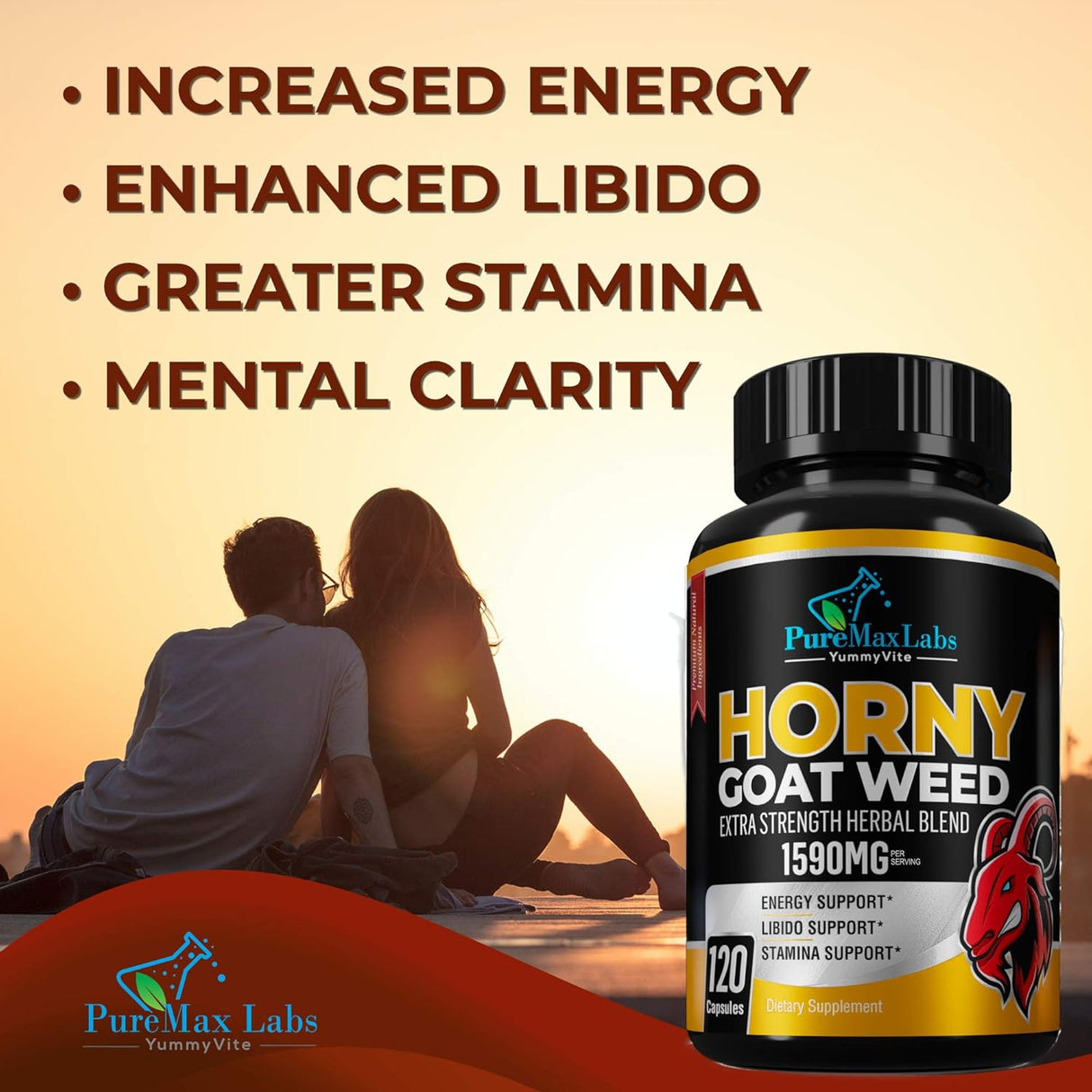 Suplementos Horny Goat Weed 1590 mg mezcla extra fuerza