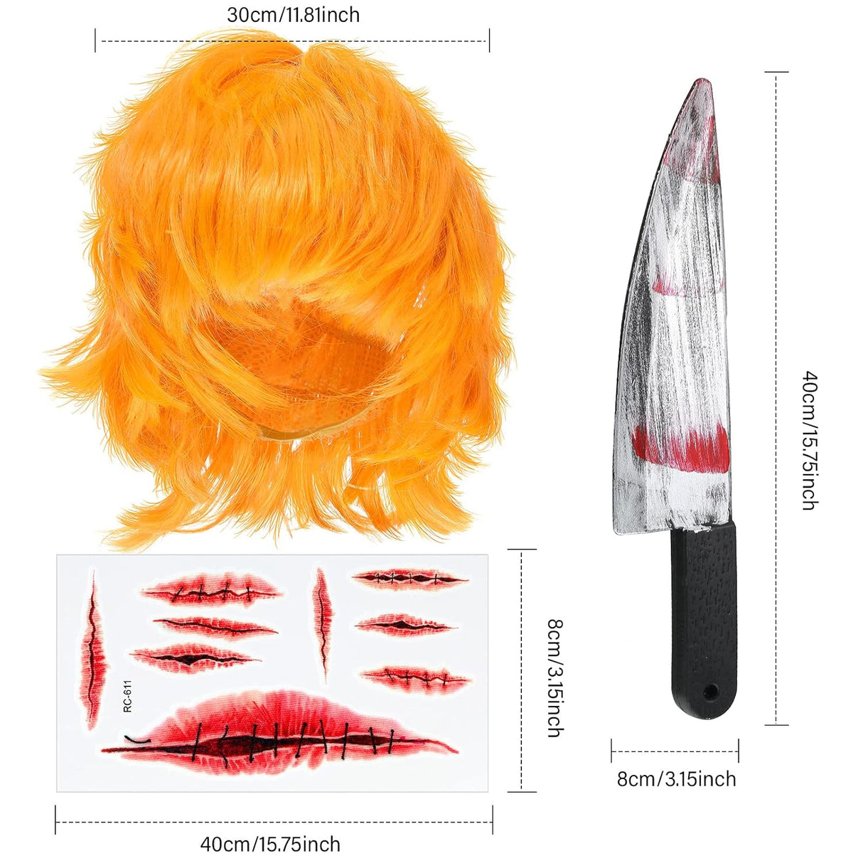 Disfraz de Halloween Fantasma, Anime, Peluca, Tatuajes, Talla 120