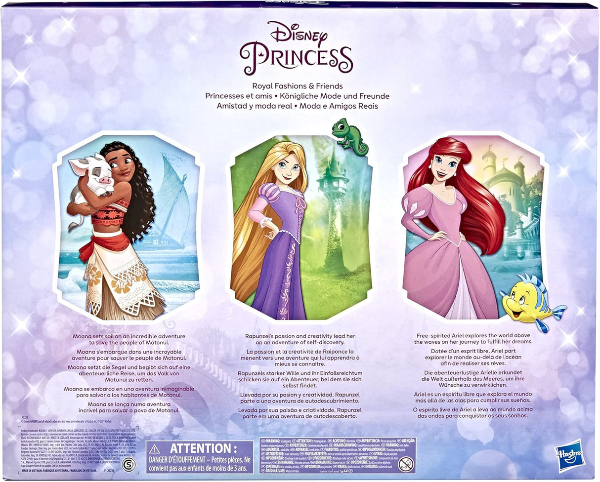 Muñecas Disney Princesas, 3-Pack Ariel, Moana y Rapunzel