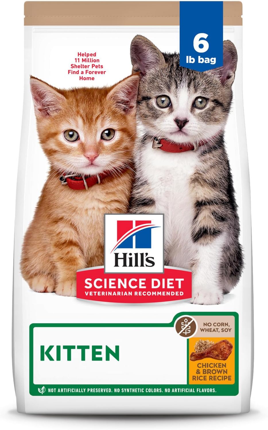 Hill's Science Diet Kitten - Alimento seco para gatos sin maíz, trigo o soja, receta de pollo, bolsa de 6 libras