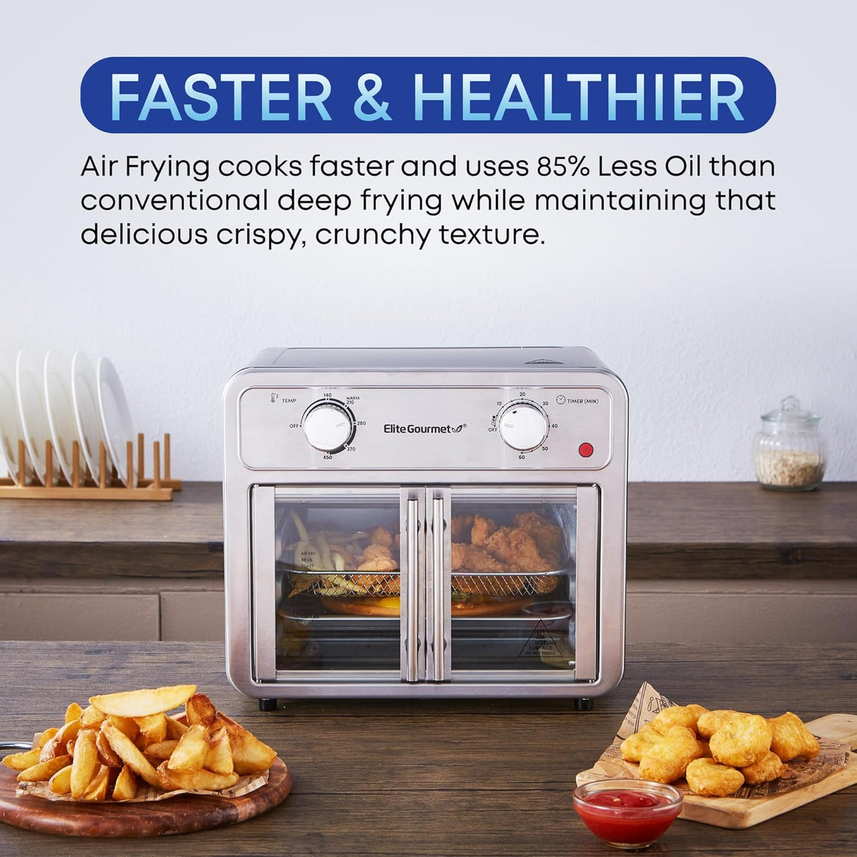 Elite Gourmet EAF1222SS - Horno freidora de aire con puertas