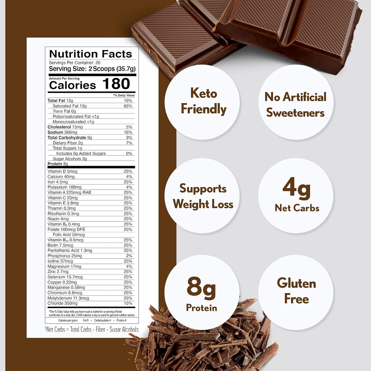 Suplemento Keto Meal polvo de batido de repuesto chocolate