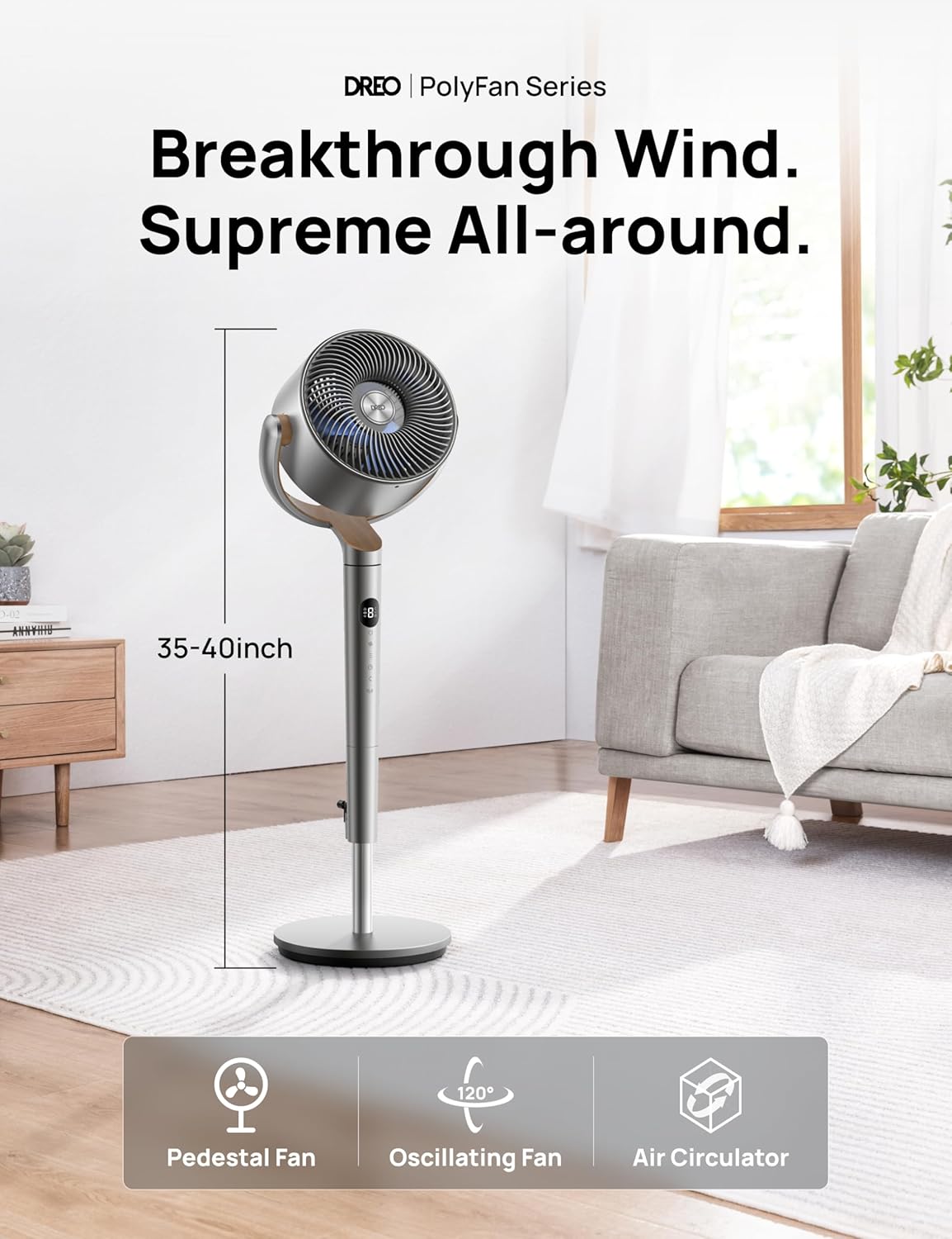 Ventilador de Pie Dreo, Oscilante, 8 Velocidades, PolyFan 502