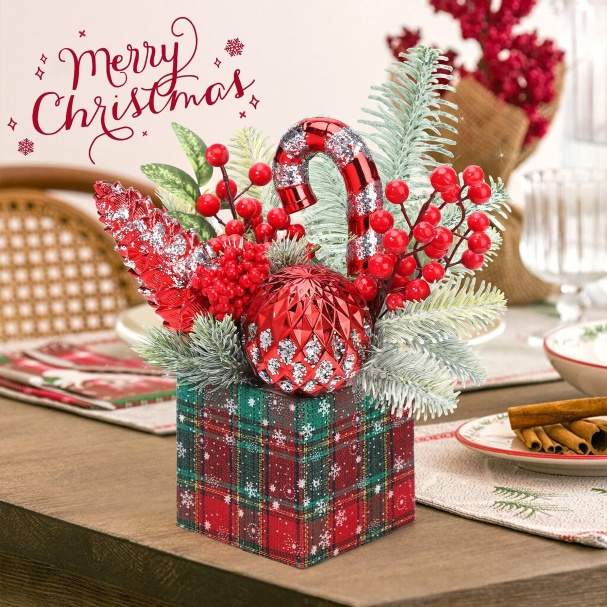 Mini árbol de Navidad artificial, decoraciones con adornos, grande