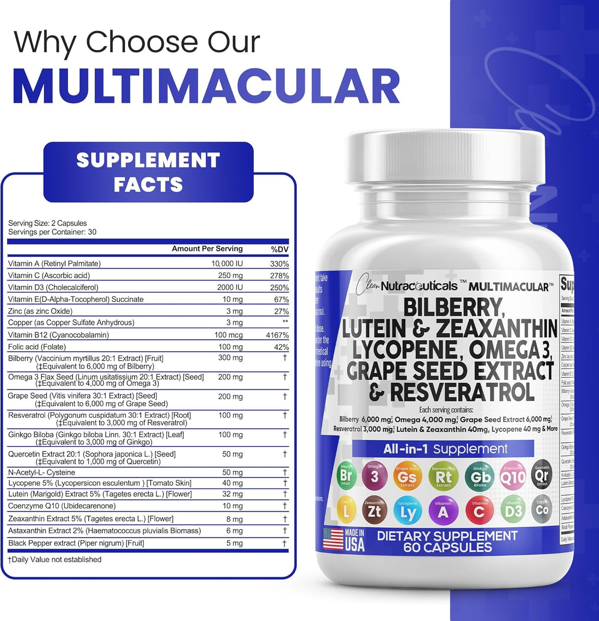 Suplementos Vitaminas para la salud ocular con arándano