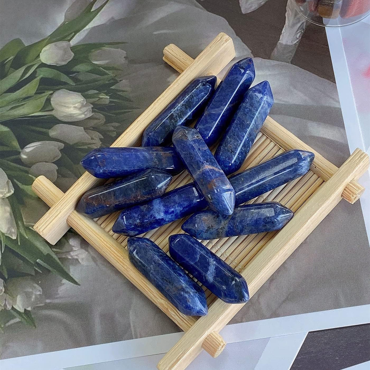 Varitas de Sodalita para Reiki y Meditación, Puntas Hexagonales