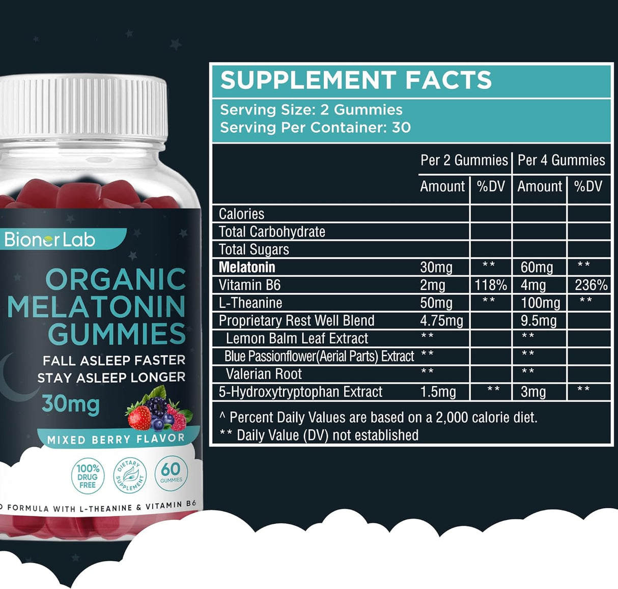 Gomitas orgánicas con L-teanina de 30 mg para adultos