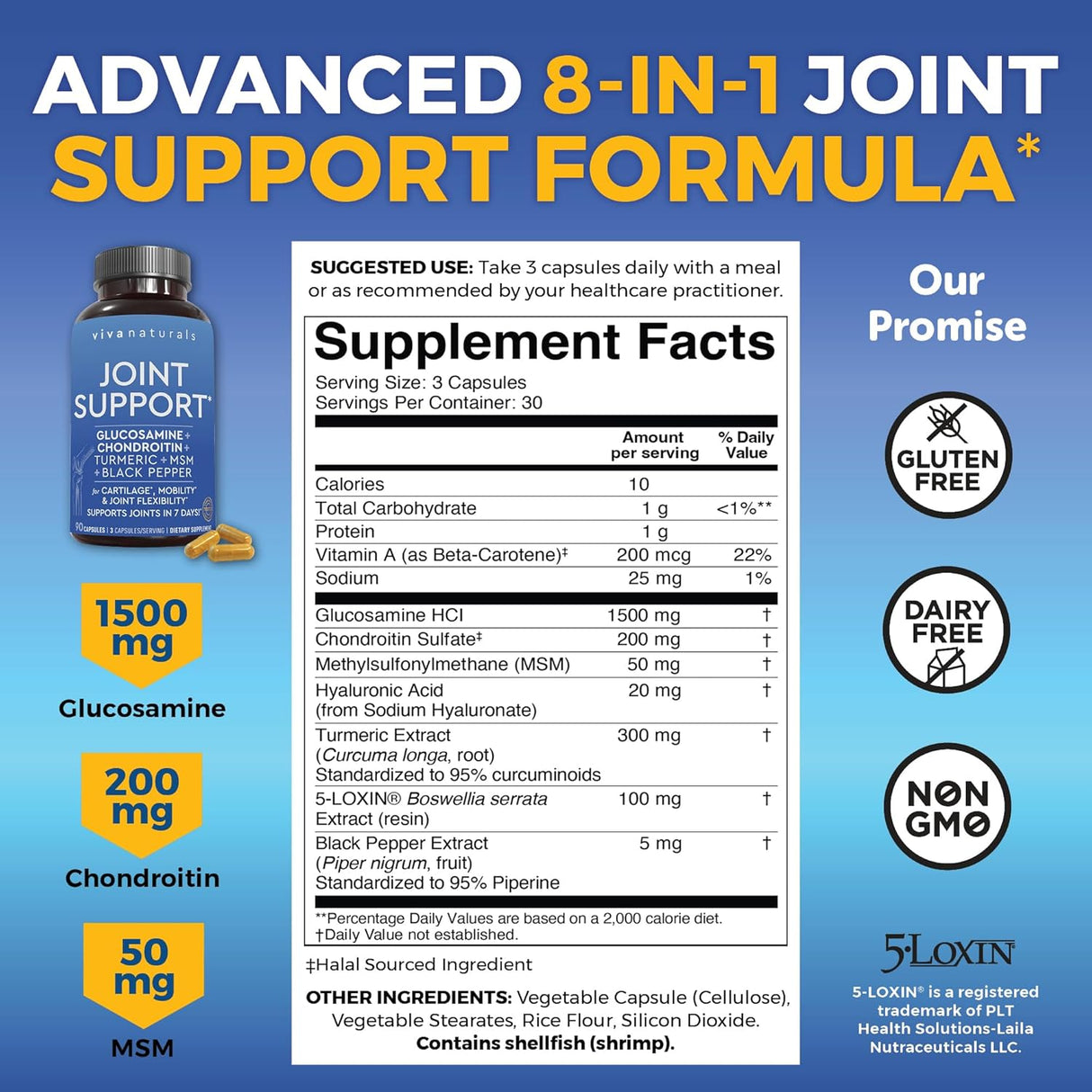 Suplemento de apoyo articular de glucosamina condroitina MSM