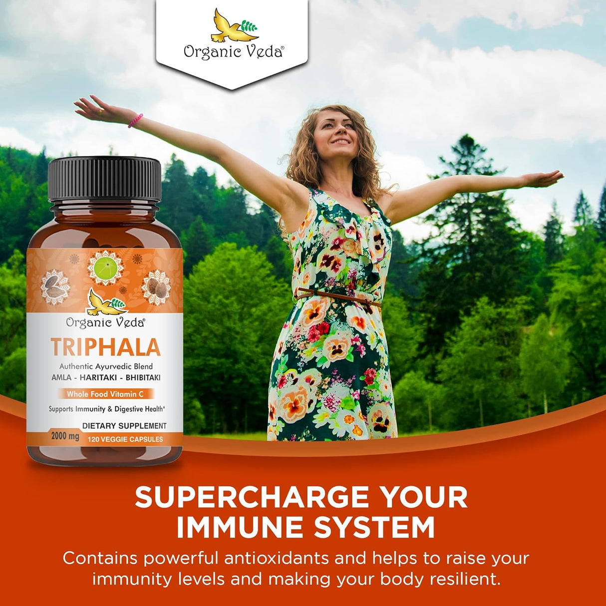 Suplemento Organic Veda Triphala Cápsulas limpieza de colon