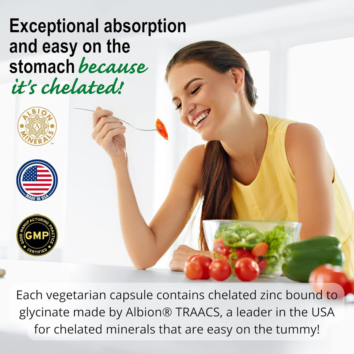 Suplemento de zinc quelatado 60 cápsulas para el estómago