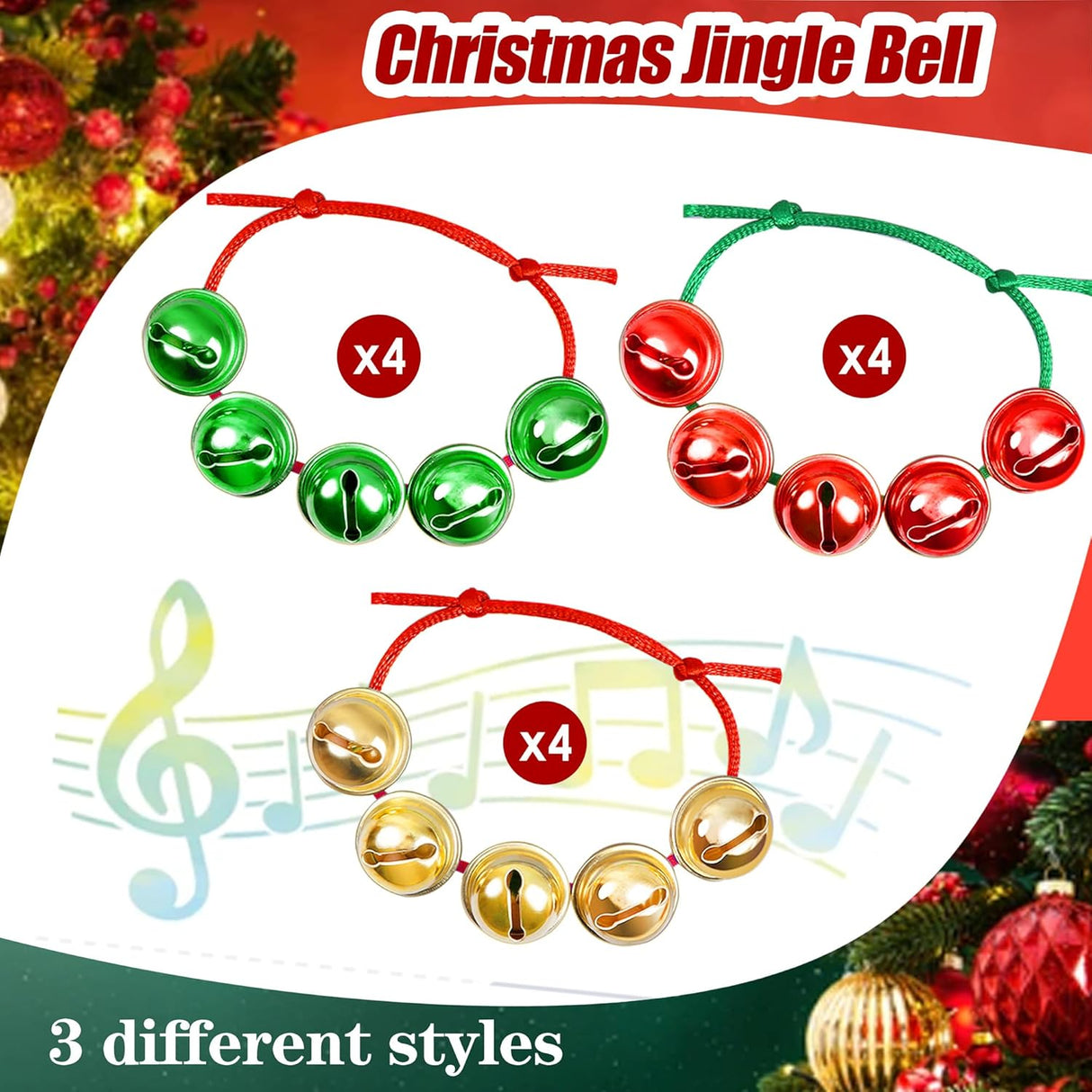 Brazaletes Navideños Ajustables con Cascabeles para Fiestas