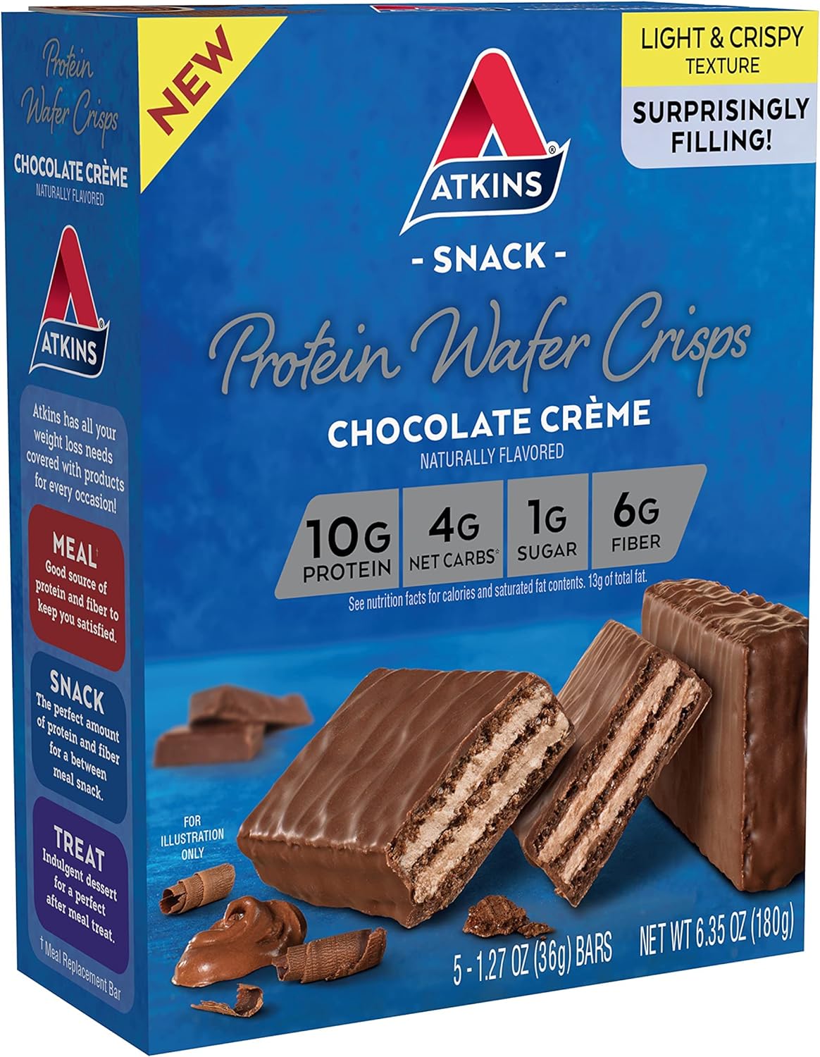 Obleas fritas de proteína sabor chocolate, alta en fibra, 5u