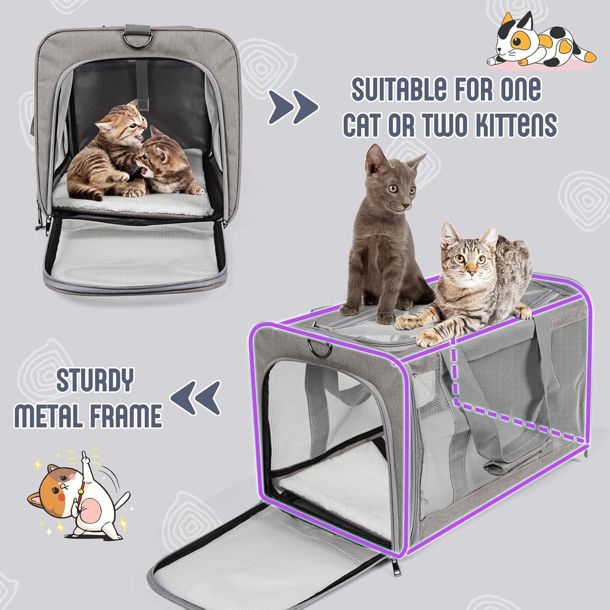 Transportador para Gatos Grandes 20 lbs, Ventilación y 4 Ventanas