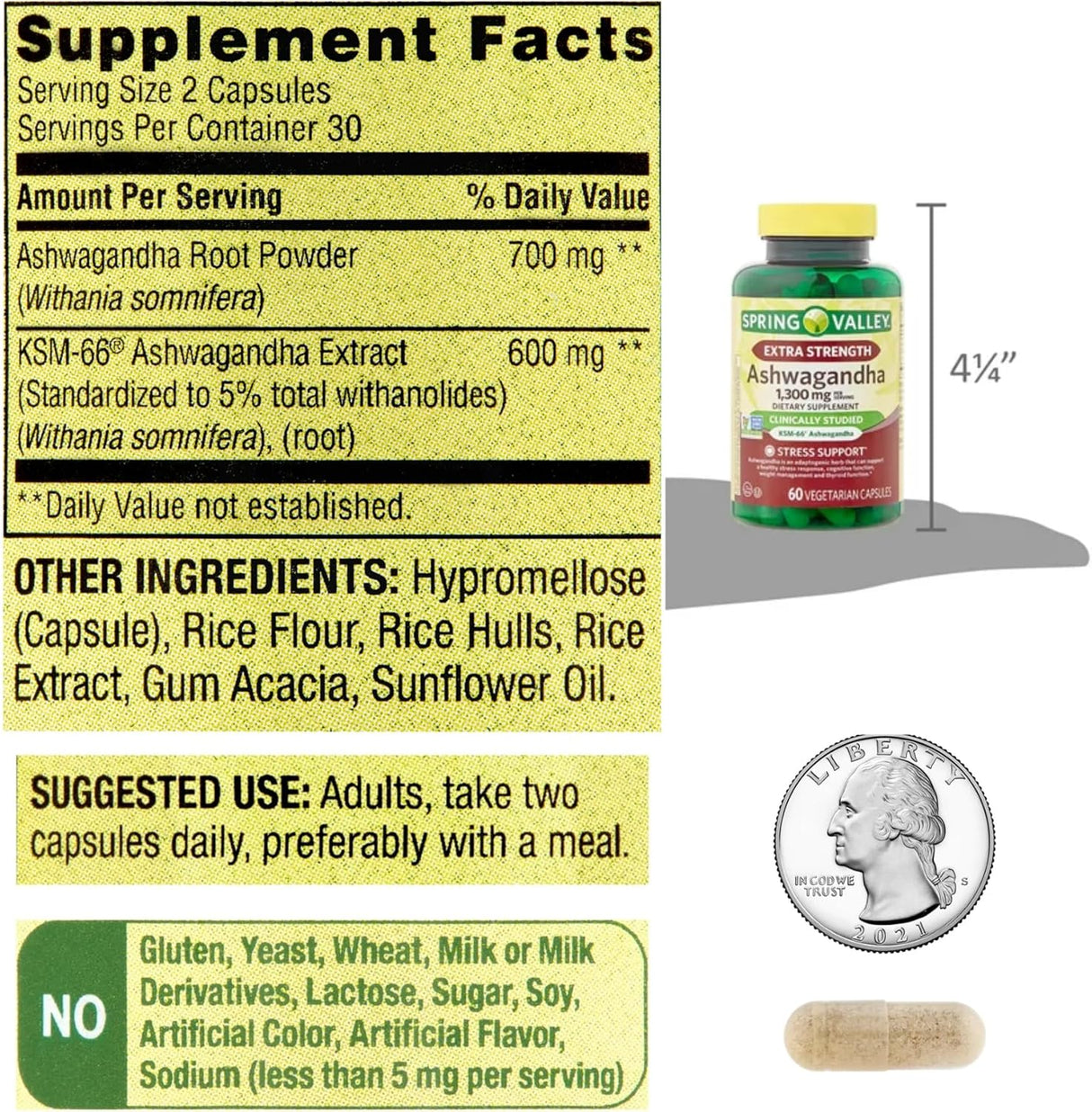 Cápsulas de Ashwagandha 1300mg Extra Fuerte - Spring Valley