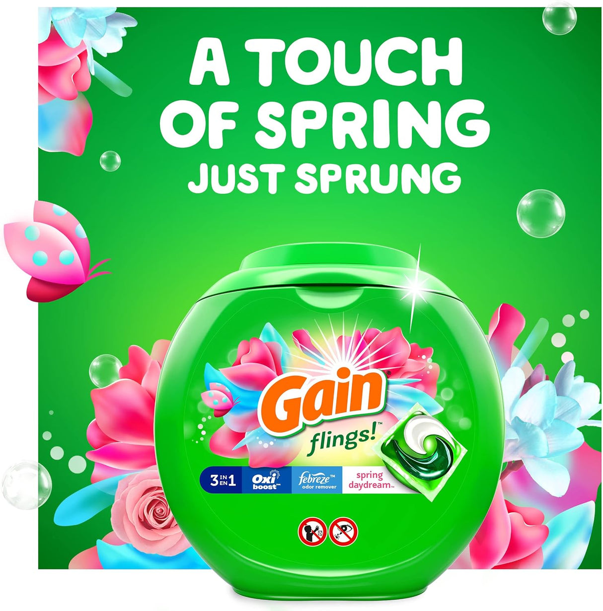 Gain flings Laundry Detergent Soap Pacs HE Compatible 112 ct Long Lasting Scent Spring Daydream