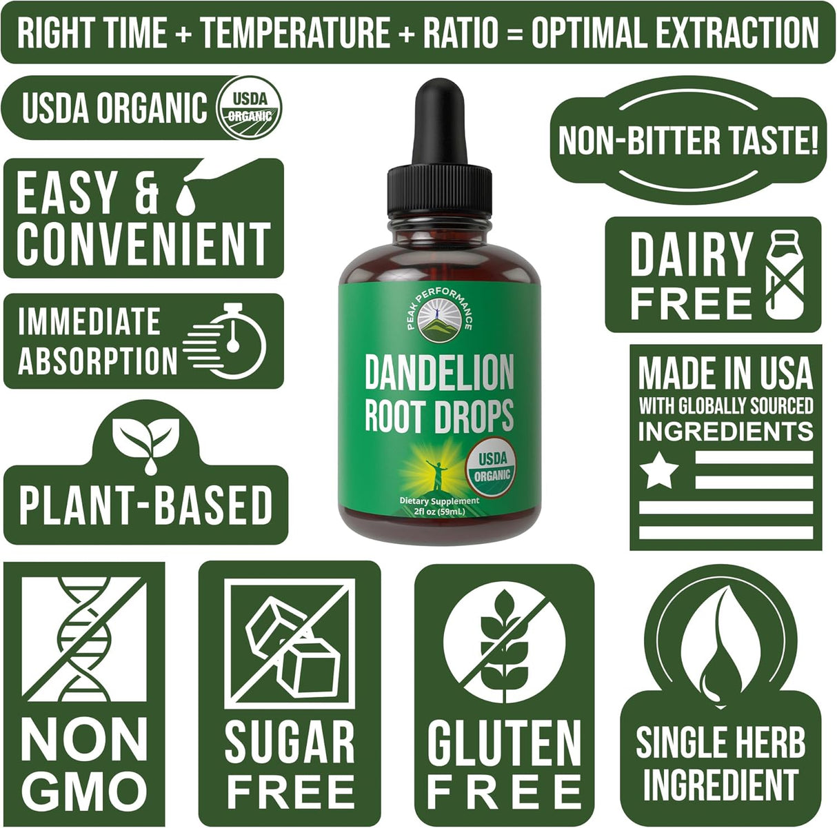 Extracto de raíz de diente de león, orgánico, vegano, líquido, 60 ml