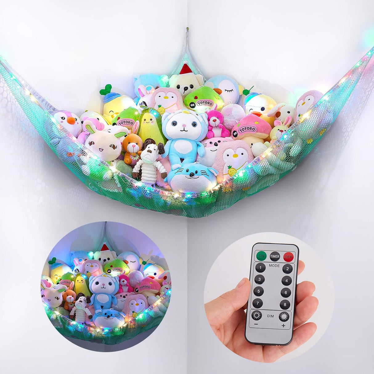 Hamaca para peluches Basumee con luz LED y control remoto