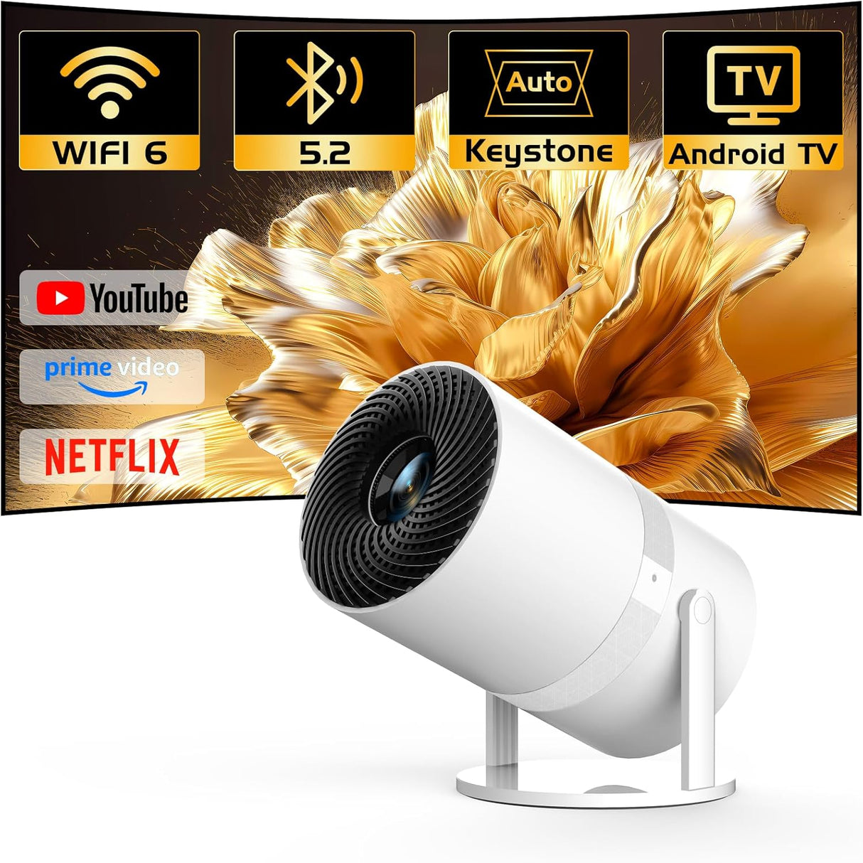 Proyector Mini PANSEBA 270° Ajustable, WiFi 6, Bluetooth