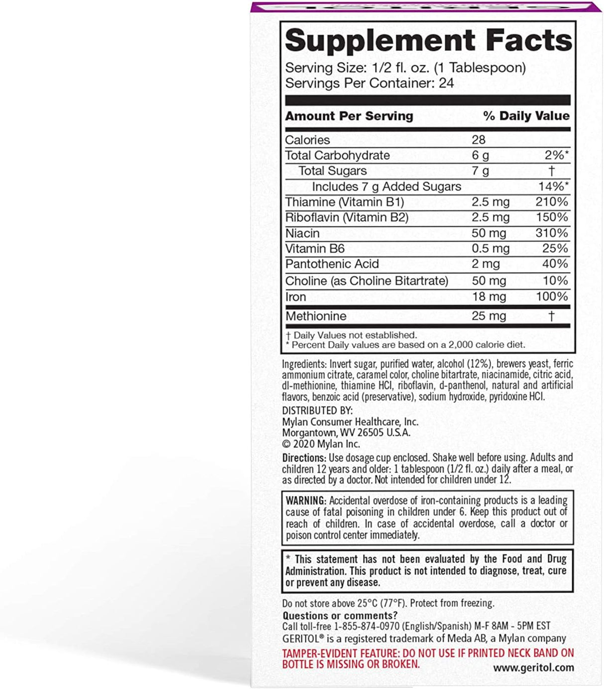 Suplemento líquido de vitaminas B y hierro 12 onzas 2 und